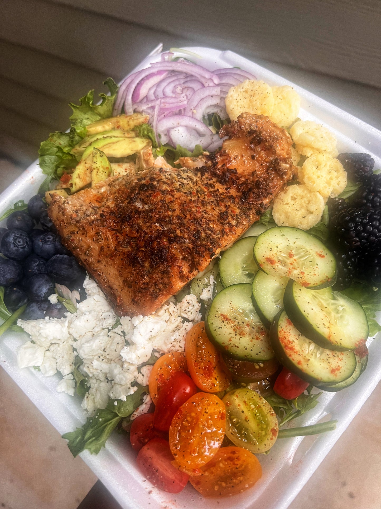 Loaded Salads with Salmon and Fruit